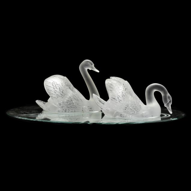 LARGE PAIR OF LALIQUE CRYSTAL SWANS