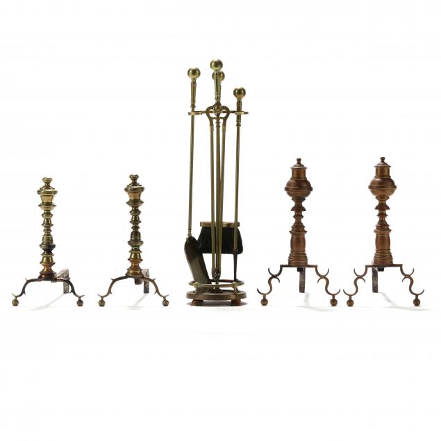 GROUP OF ANTIQUE BRASS FIREPLACE