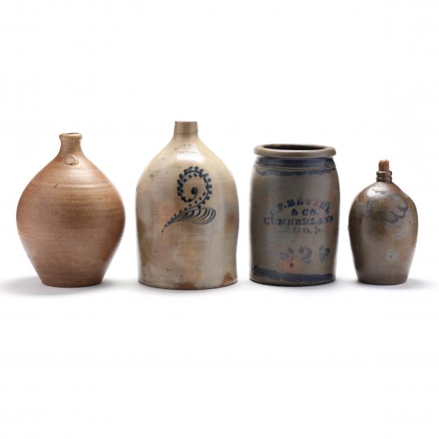 FOUR POTTERY STONEWARE VESSELS
