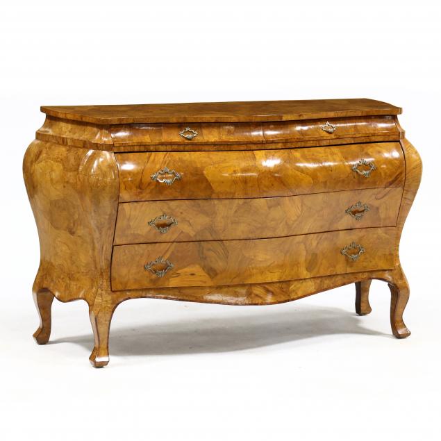 ITALIAN BURL VENEER BOMBé COMMODE