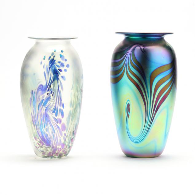 TWO EICKHOLT ART GLASS VASES Late