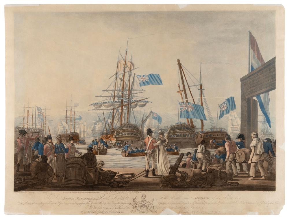 AQUATINT AND ENGRAVING OF A PORT
