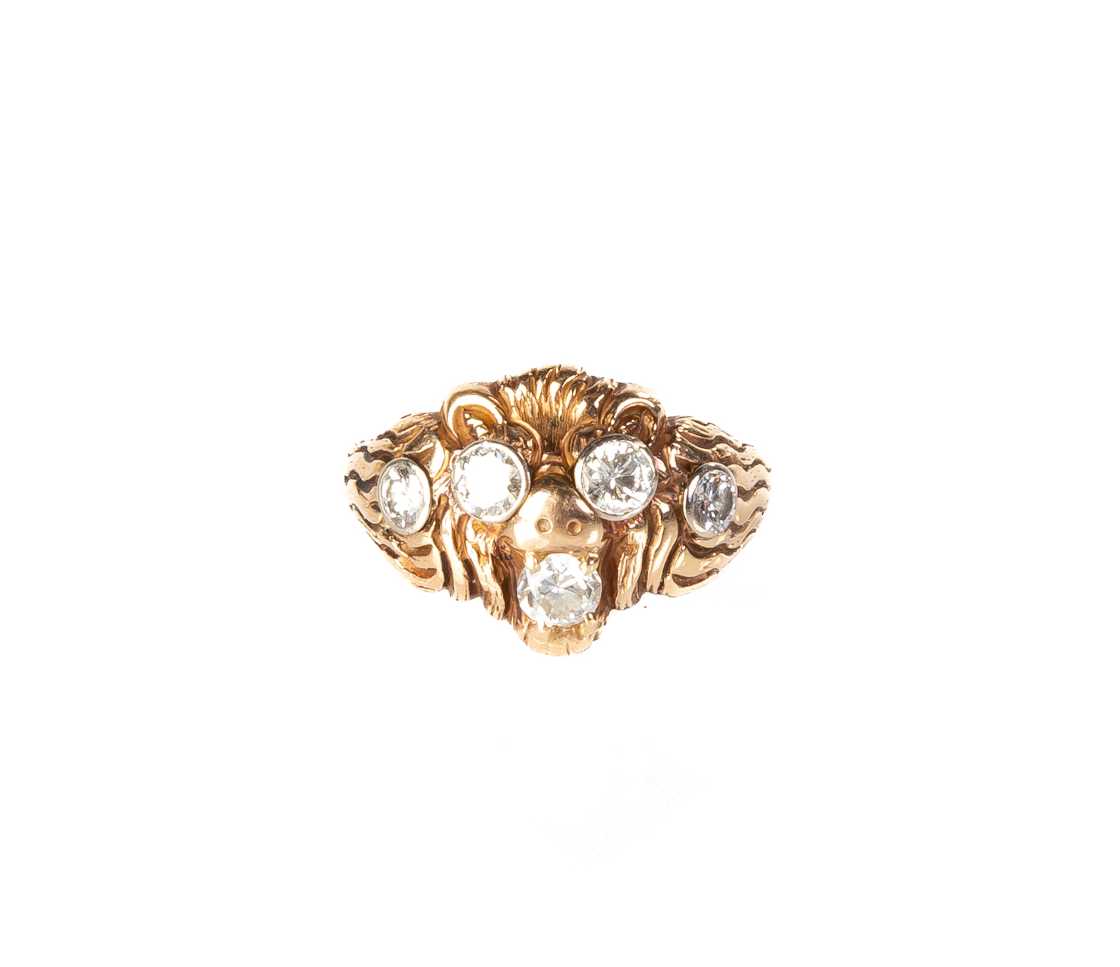 14K GOLD & DIAMOND LION HEAD RING