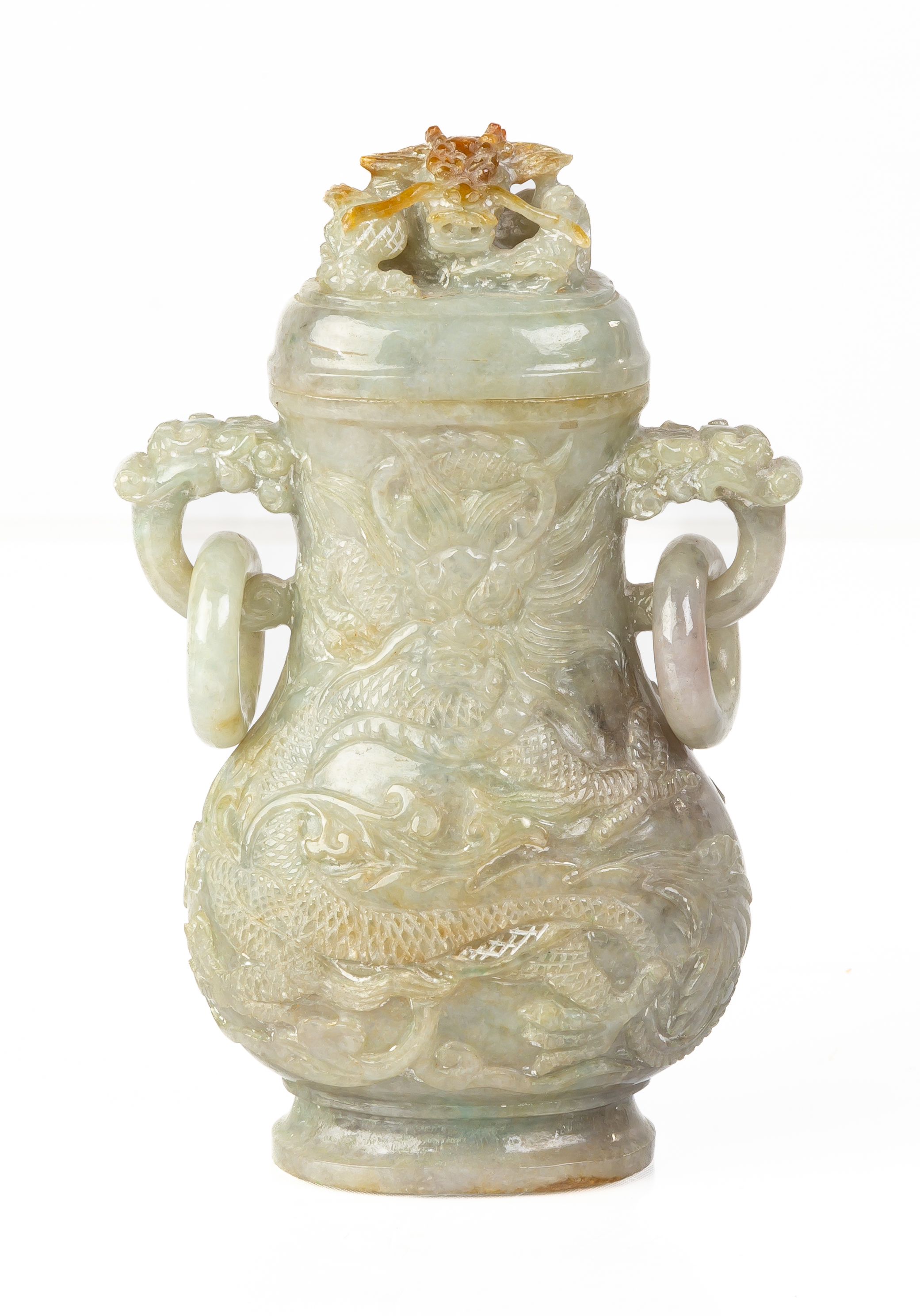 CHINESE CARVED JADE COVERED URN