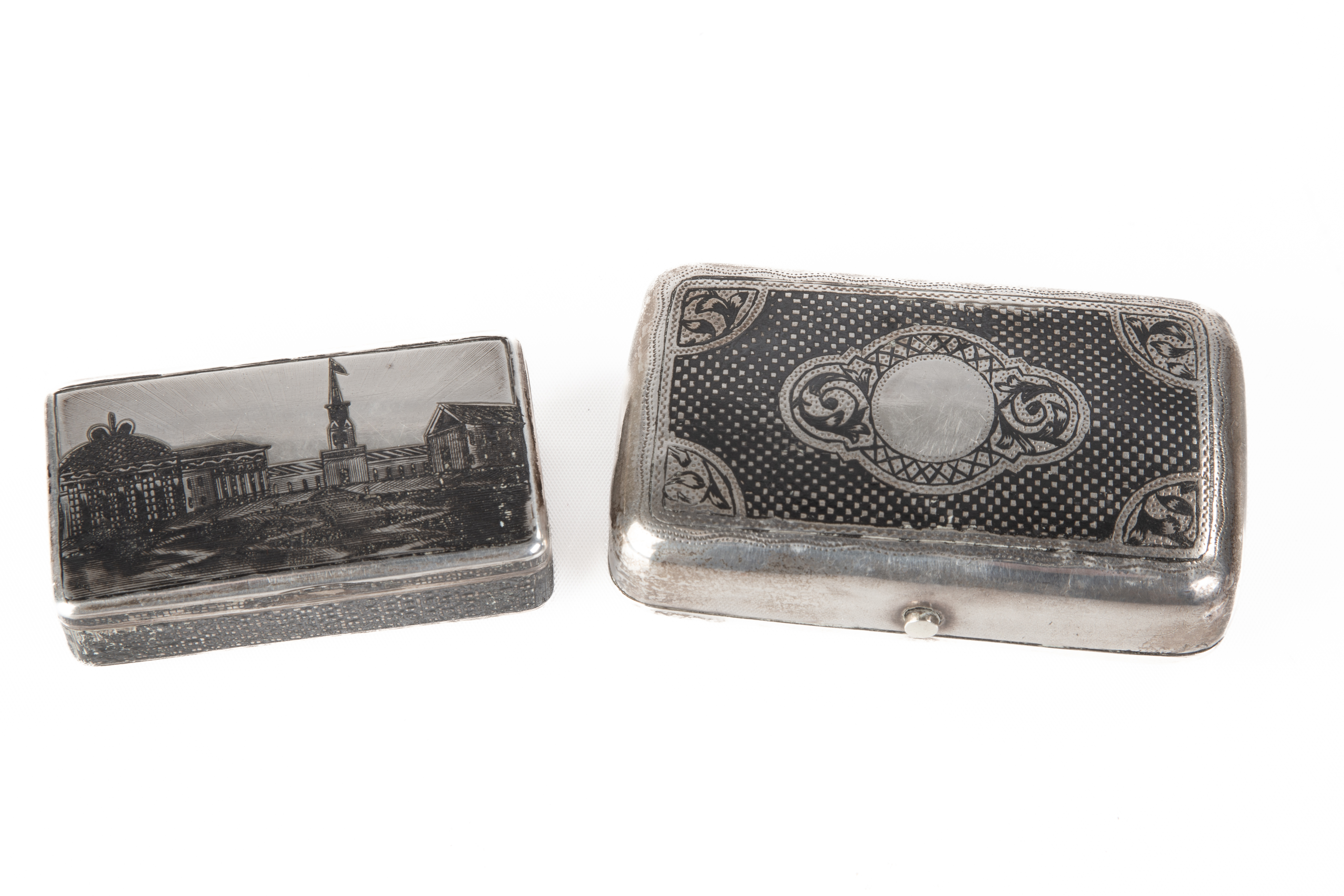 TWO RUSSIAN ENGRAVED SILVER BOXES