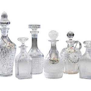 Six Cut and Etched Glass Decanters Late 2f395a