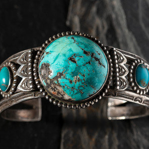 Navajo Stamped Silver and Turquoise 2f4969