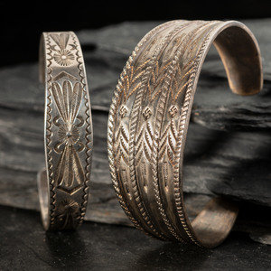 Pair of Navajo Stamped Silver Cuff
