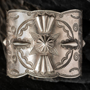 Navajo Heavily Stamped Silver Cuff