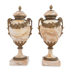 A Pair of Gilt Bronze Mounted Marble