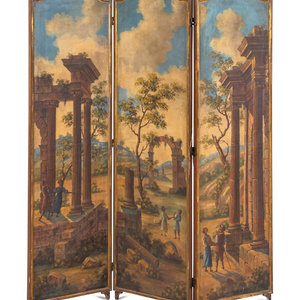 A Painted Canvas Three-Panel Floor