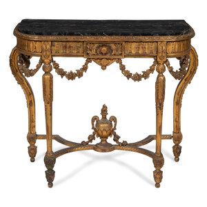 A Louis XVI Style Marble Top Giltwood