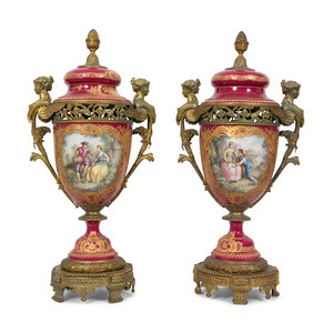 A Pair of Gilt Bronze Mounted Sevres