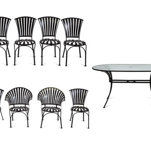 A Spring Steel Garden Table and Eight