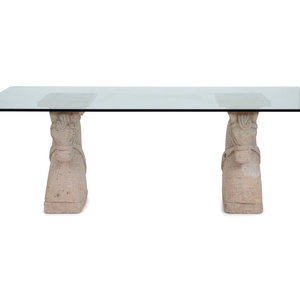 A Cast Stone Glass Top Table 20th 2f4bba