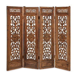 A Chinese Carved Hardwood Four-Panel