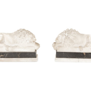 A Pair of Marble Recumbent Lion