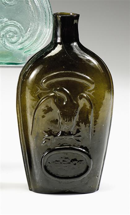 Mold-blown green glass flask  