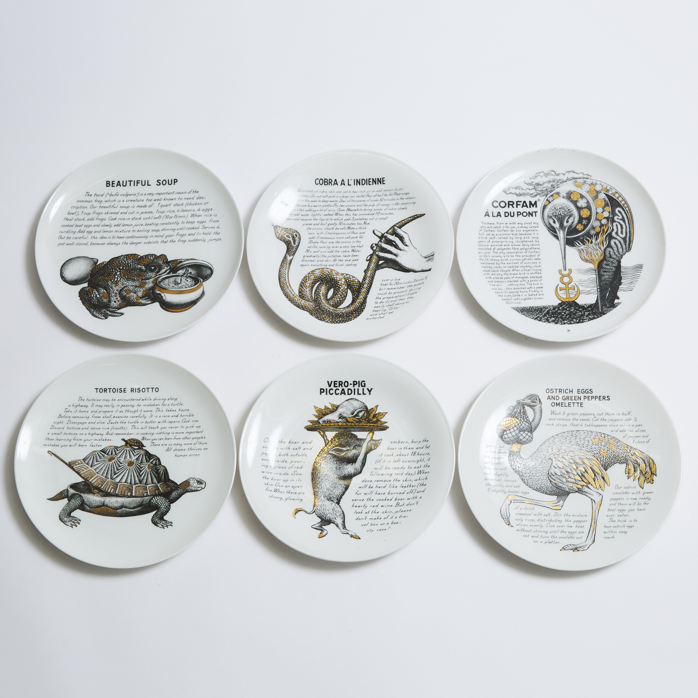 Six Piero Fornasetti 'Cook Plates',