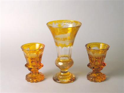 German etched amber and clear glass 4b71c