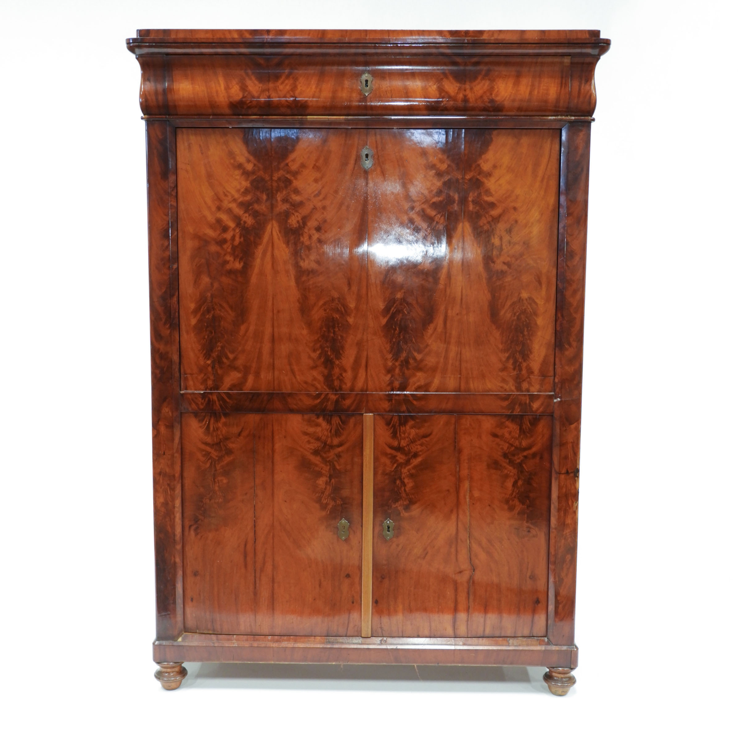 French Flame Mahogany Secretaire