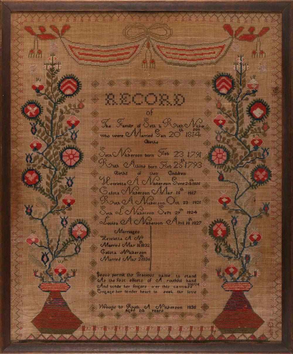 NICKERSON FAMILY RECORD NEEDLEWORK 2f27ba