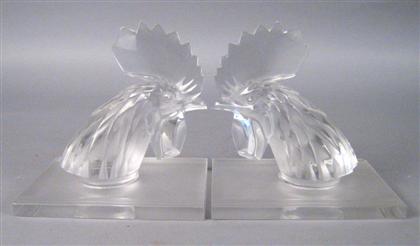 Pair of Lalique 'Tete de Coq' bookends