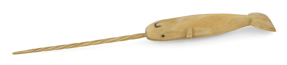 CARVED WALRUS IVORY MINIATURE NARWHAL 2f2805