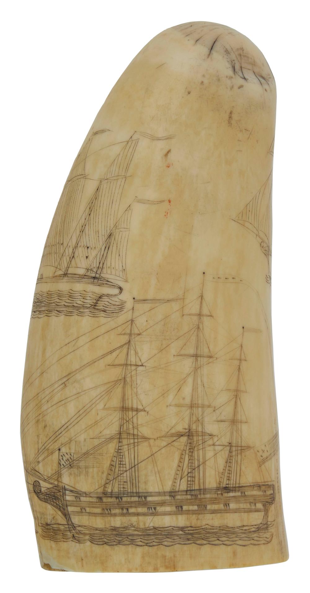 SCRIMSHAW WHALE S TOOTH DEPICTING 2f281f