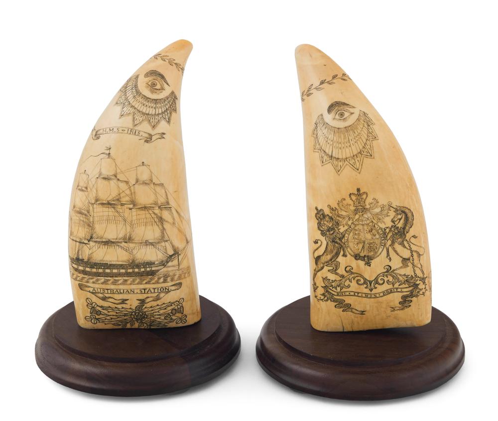 EXCEPTIONAL PAIR OF SCRIMSHAW WHALE S 2f2855