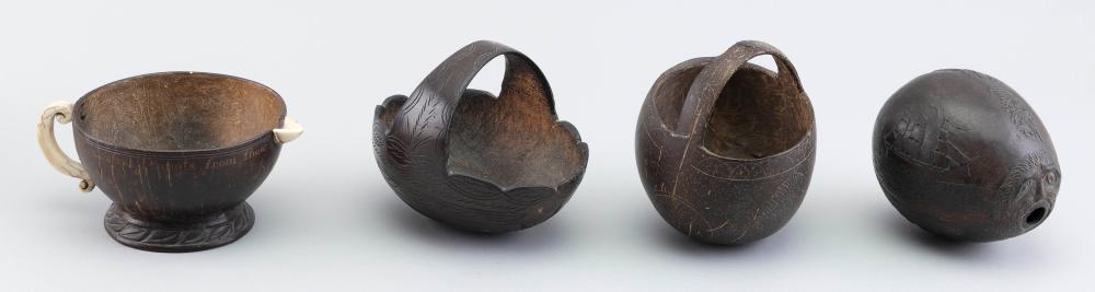FOUR CARVED COCONUT SHELLS 19TH 2f287c