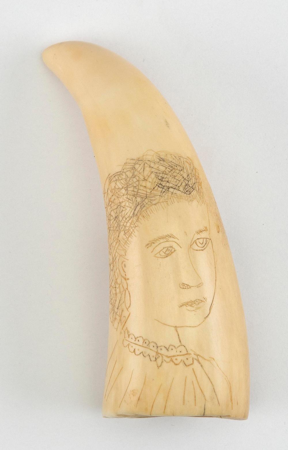 SCRIMSHAW WHALE S TOOTH 19TH 2f28e2