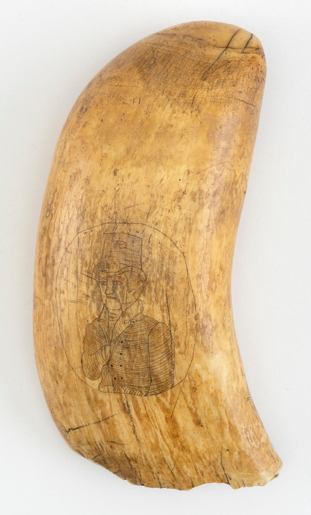 SCRIMSHAW WHALE'S TOOTH 19TH CENTURY