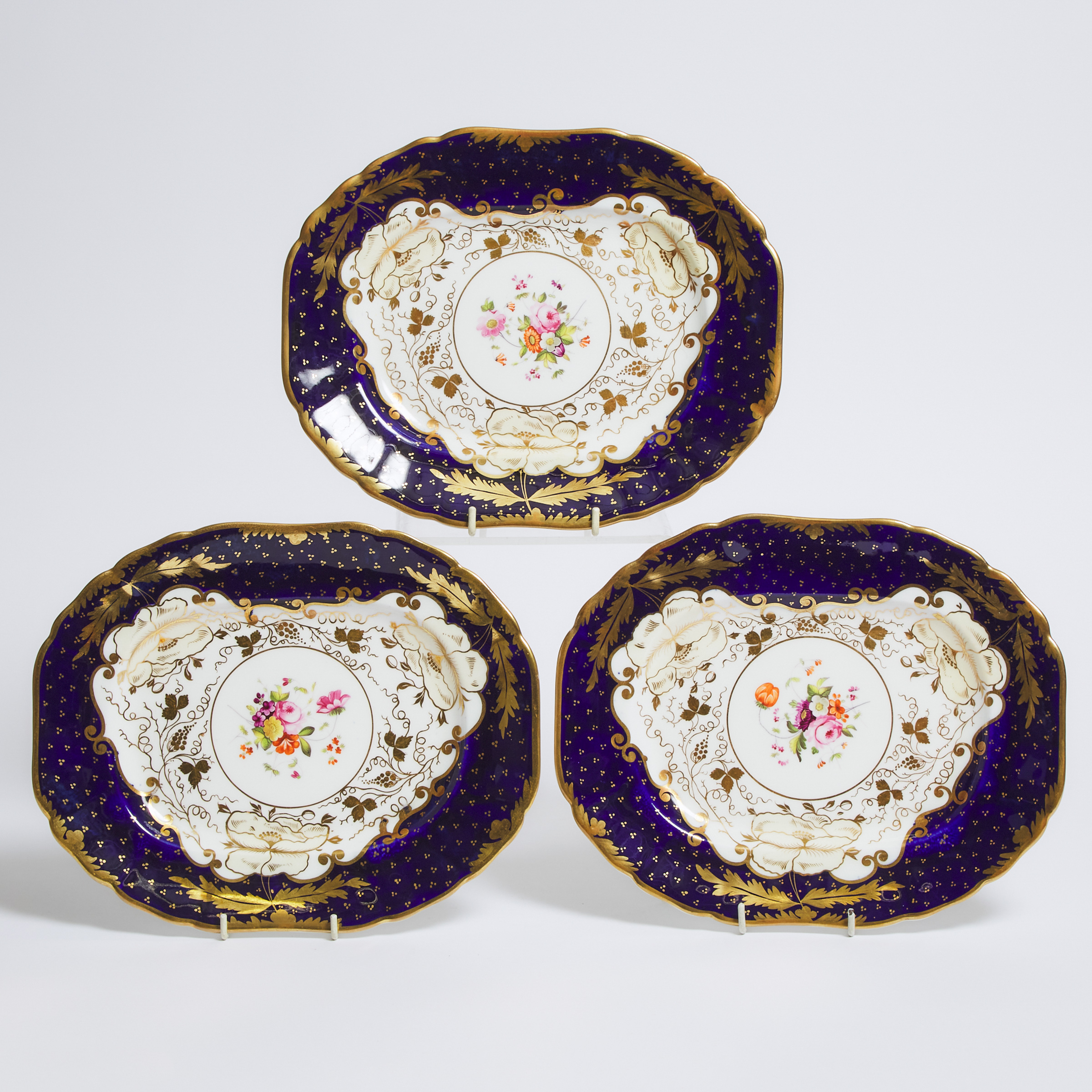 Three English Porcelain Oval Dishes,