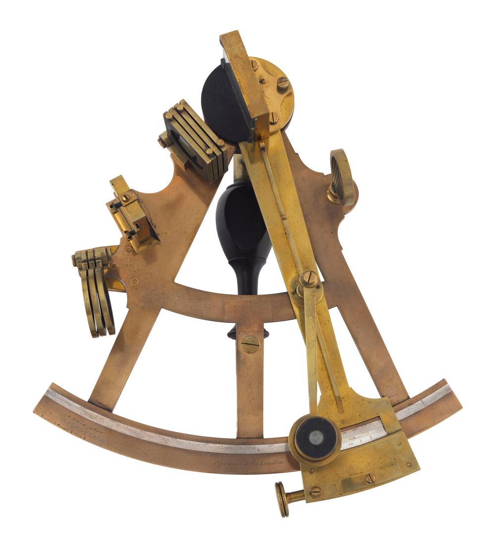 CASED BRASS T-FRAME SEXTANT 19TH