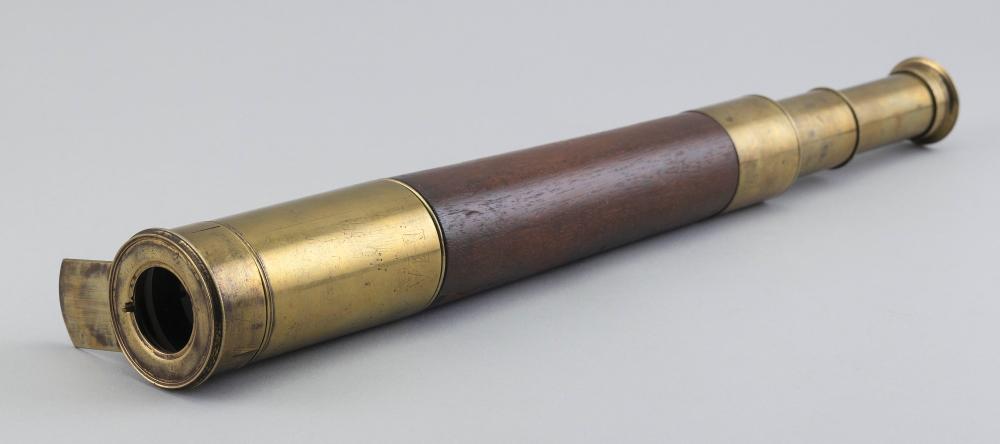 BRASS AND MAHOGANY TWO-DRAW TELESCOPE