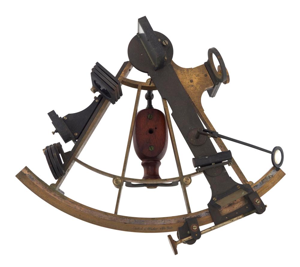 CASED BRASS SKELETONIZED SEXTANT 2f29f7