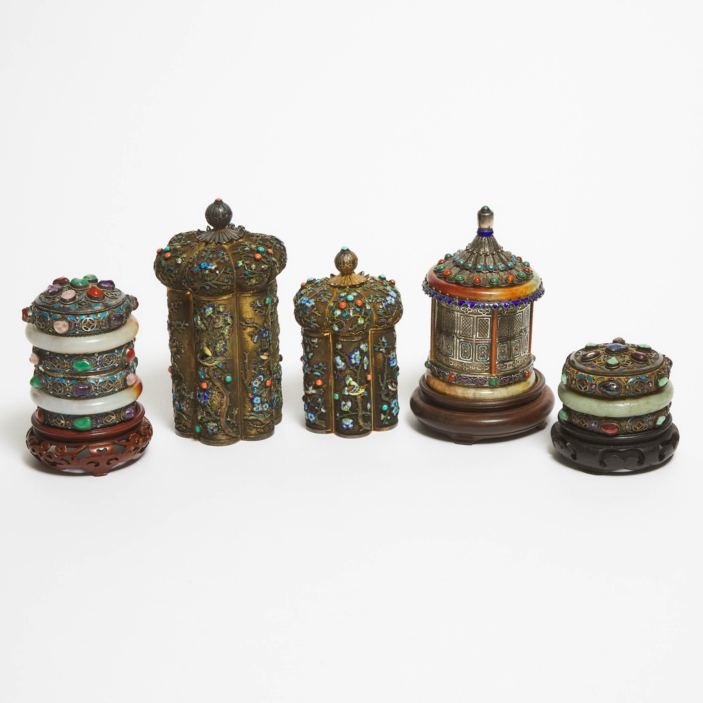 A Group of Five Jade-Mounted and