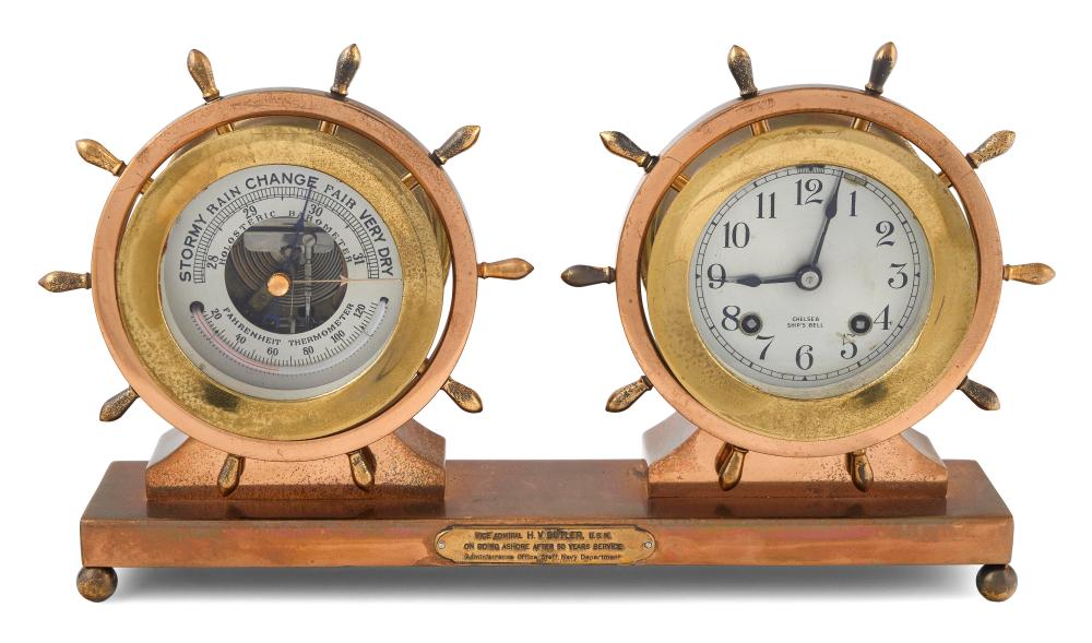 CHELSEA SHIP’S WHEEL CLOCK AND BAROMETER