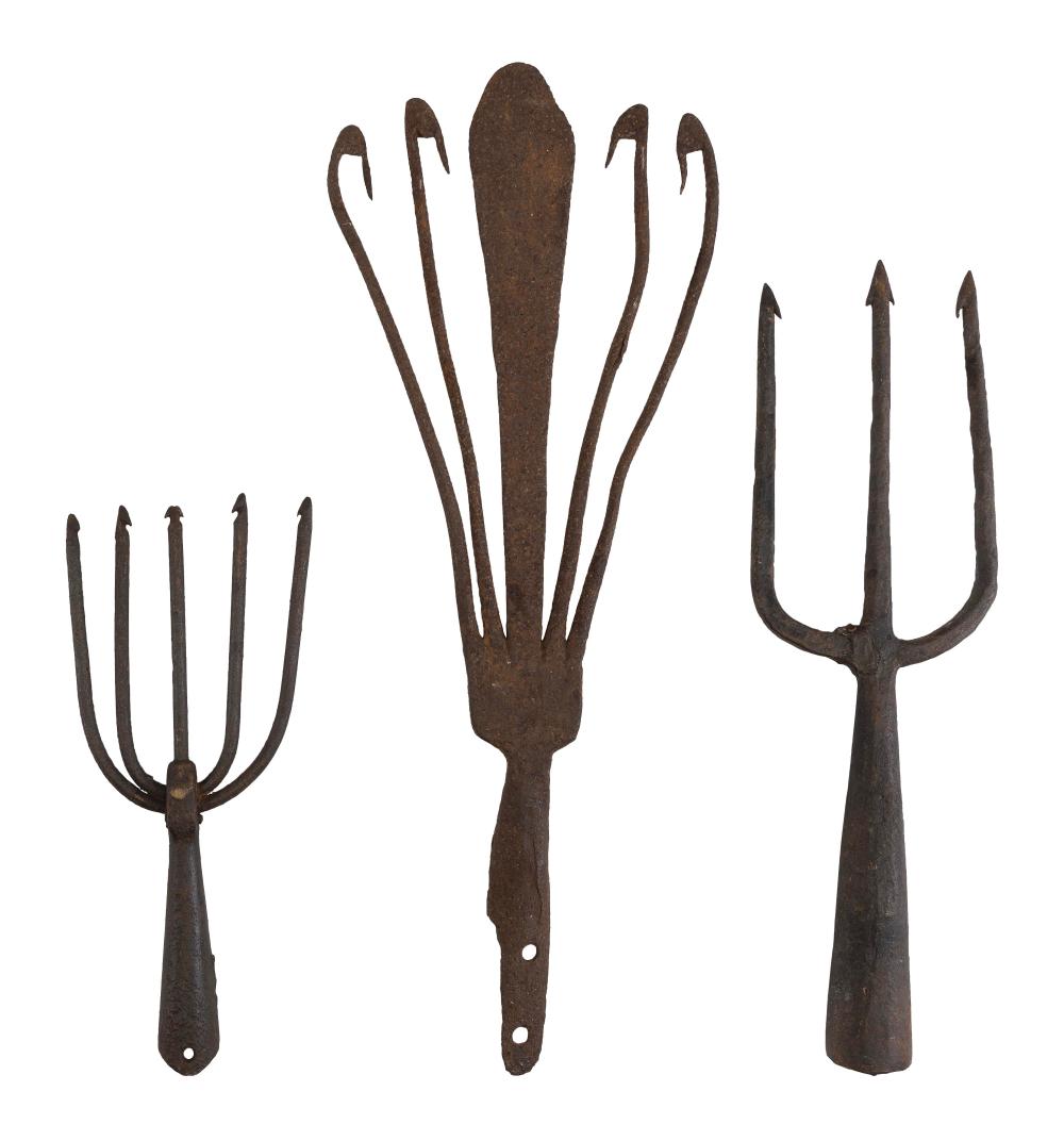 THREE CAST IRON FISH AND EEL SPEARS 2f2a7e