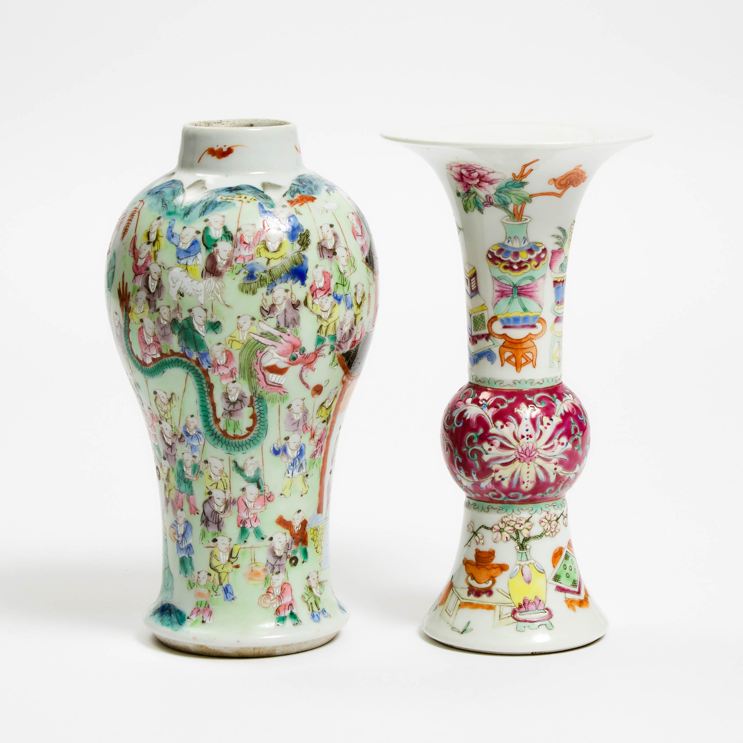 A Famille Rose Baluster Vase, Together