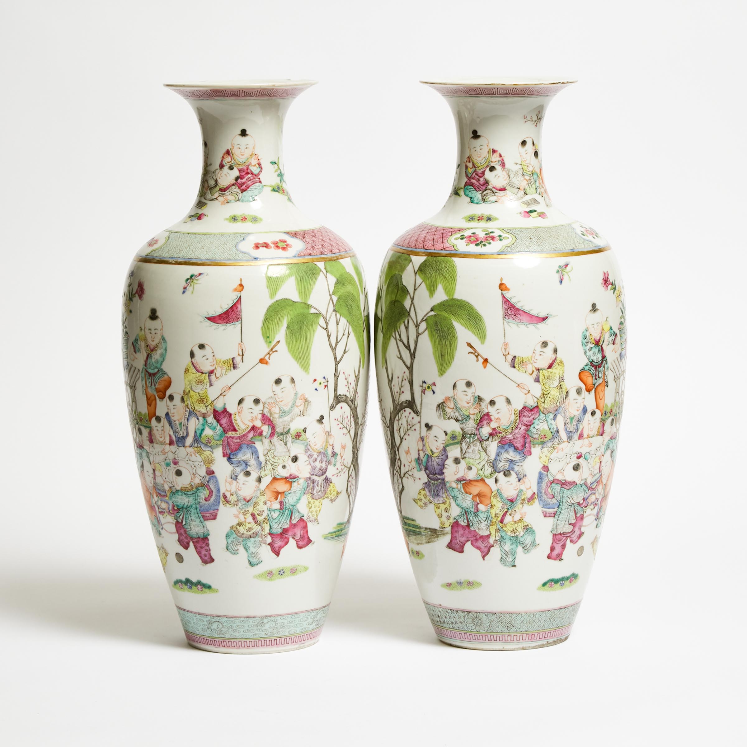 A Pair of Famille Rose Boys Vases  2f2ab1