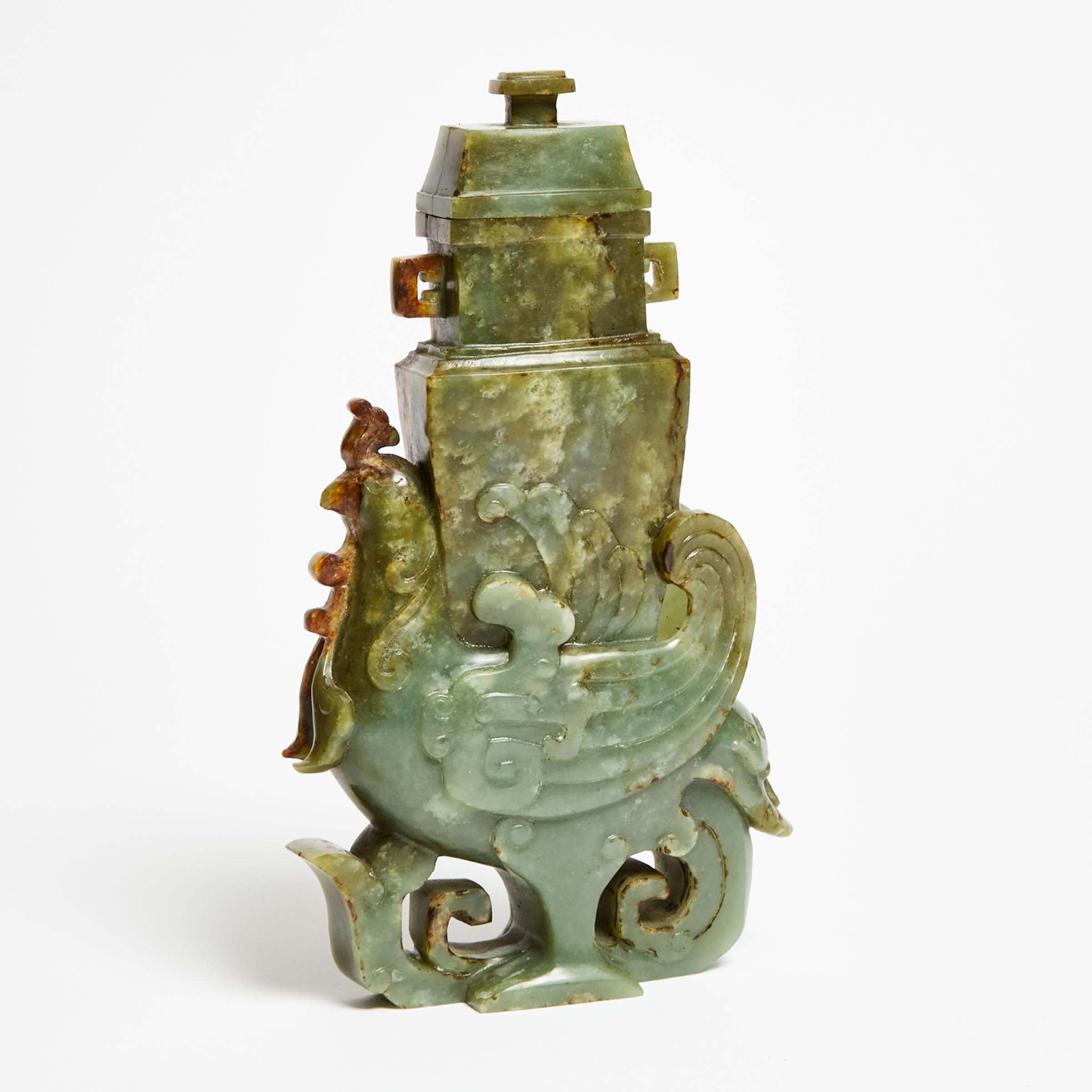 A Celadon Jade 'Phoenix' Vase and