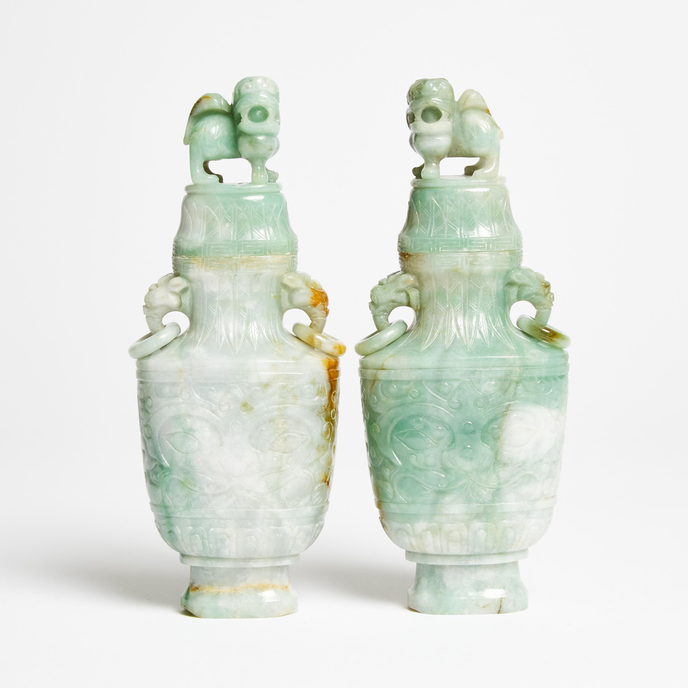 A Pair of Jadeite Vases and Covers  2f2ae5