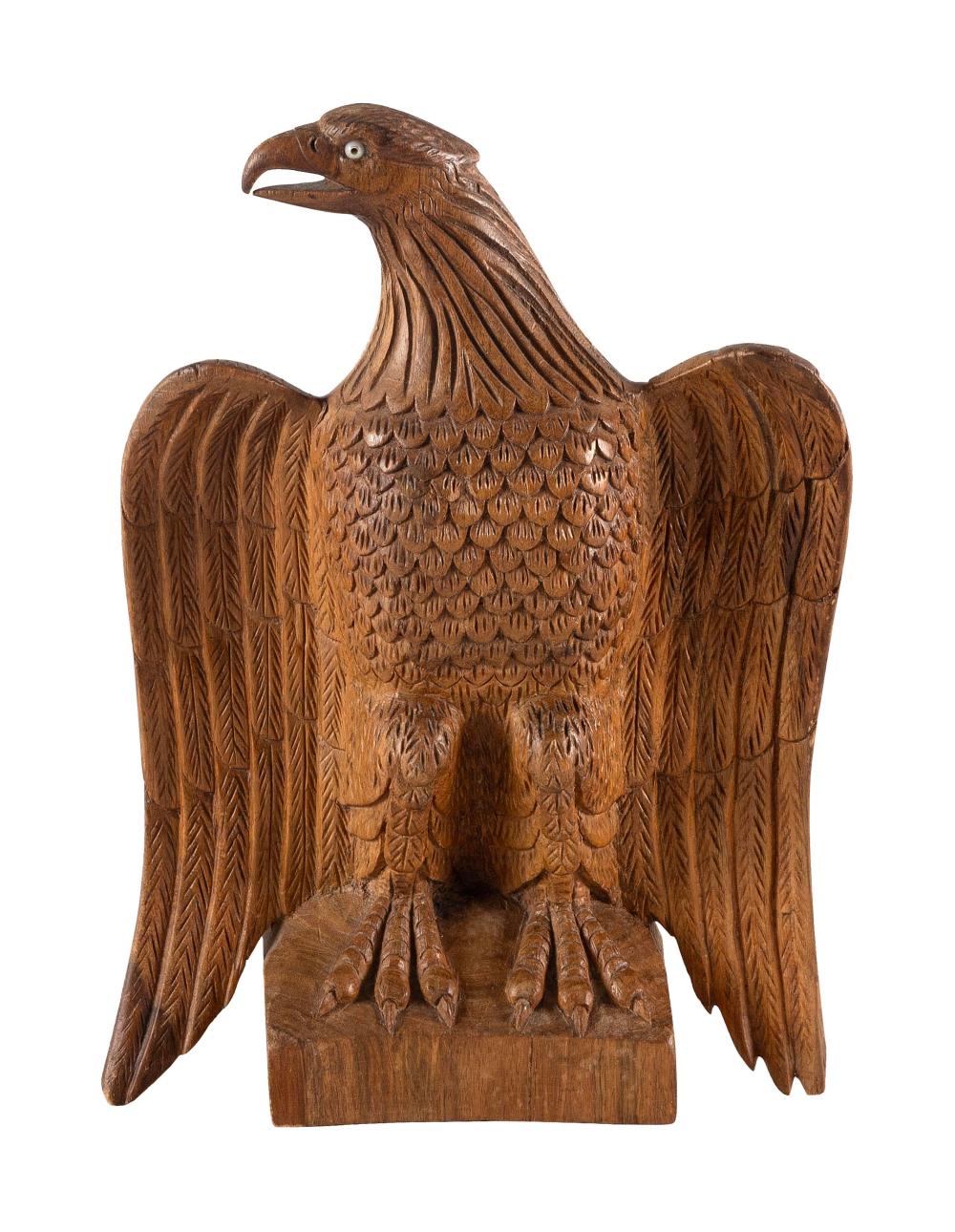 CARVED TEAK EAGLE HEIGHT 12.5”.