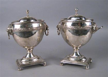 Pair of silver plate urn form lidded