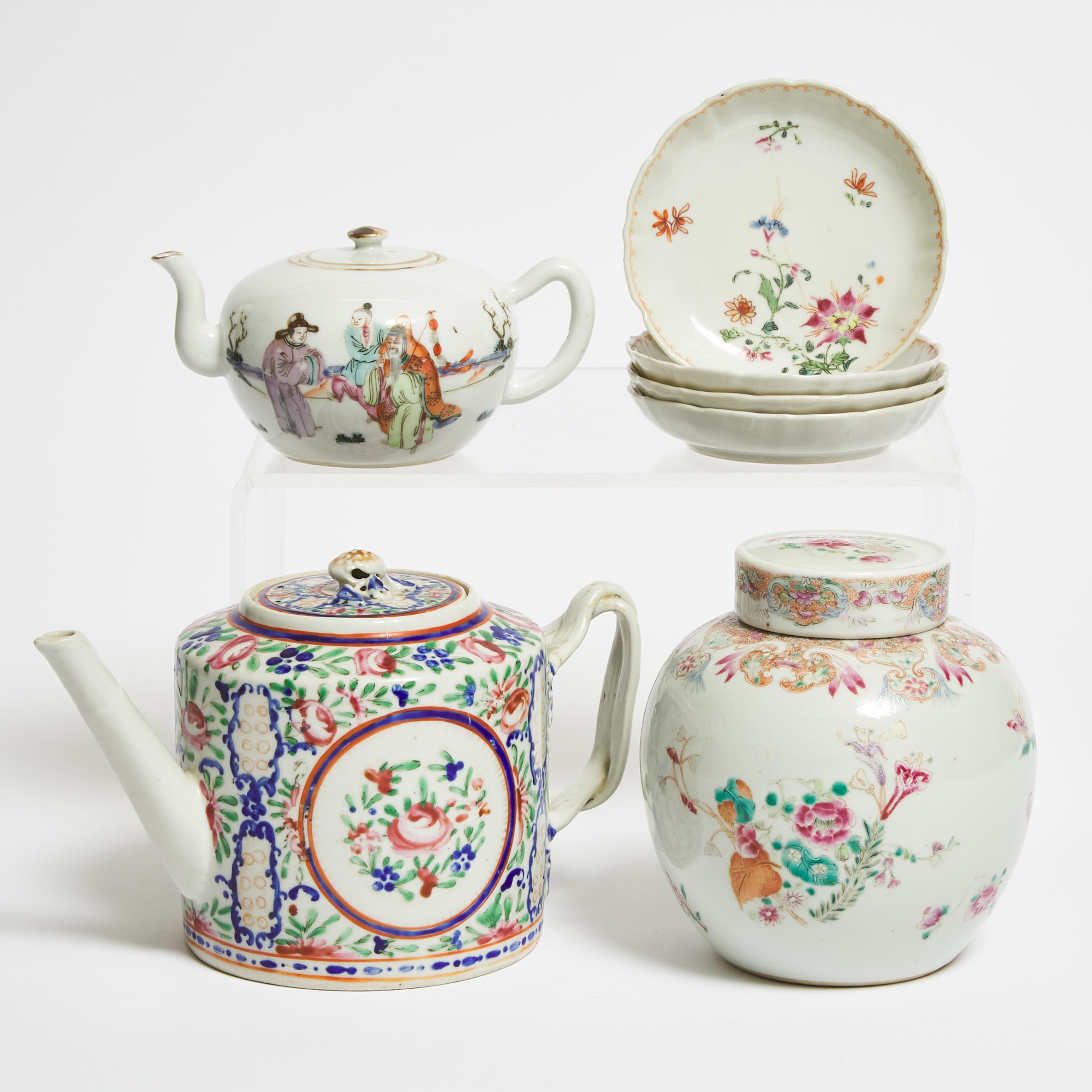 A Group of Seven Famille Rose Teapots,