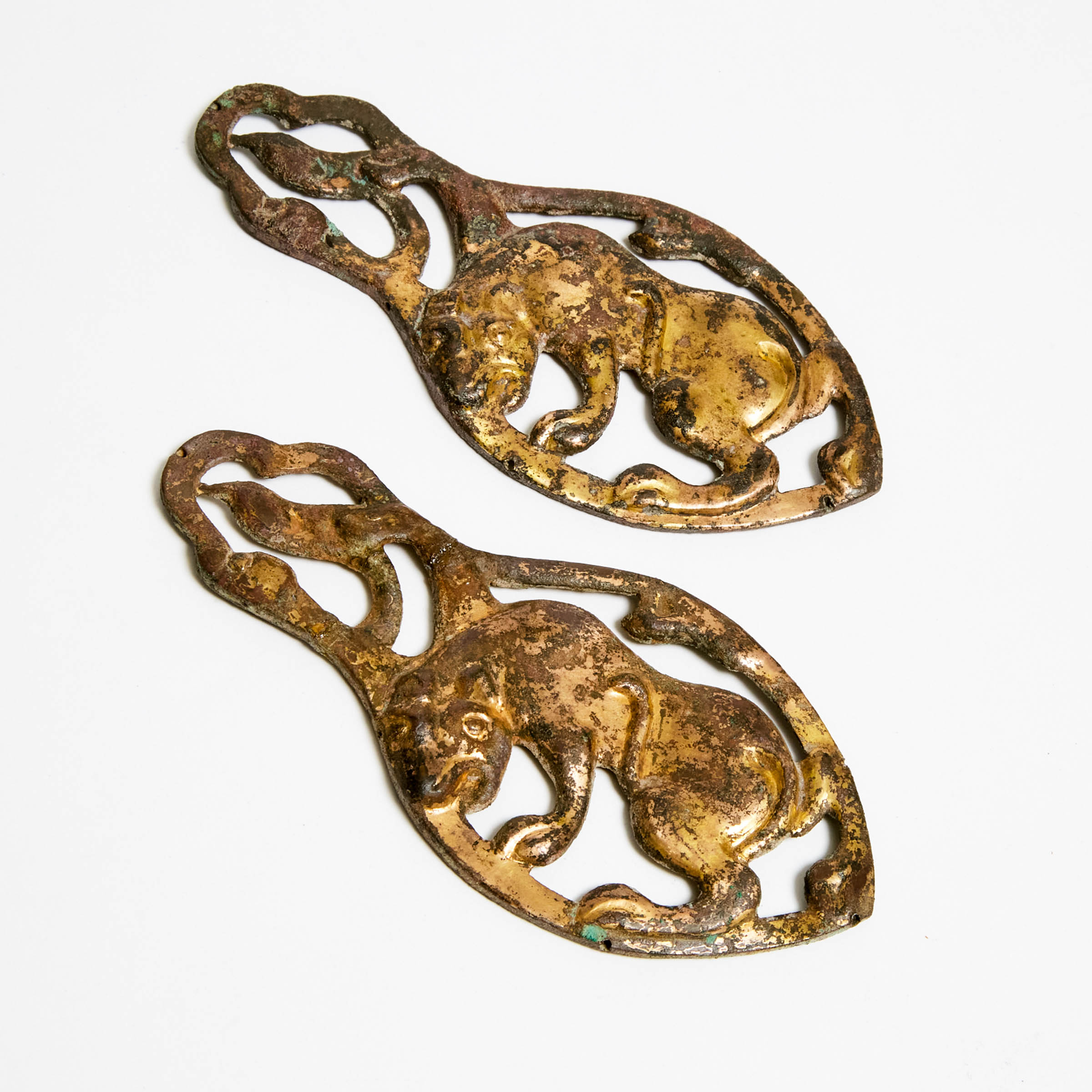 Two Han Ordos Style Gilt Bronze 2f2c0e