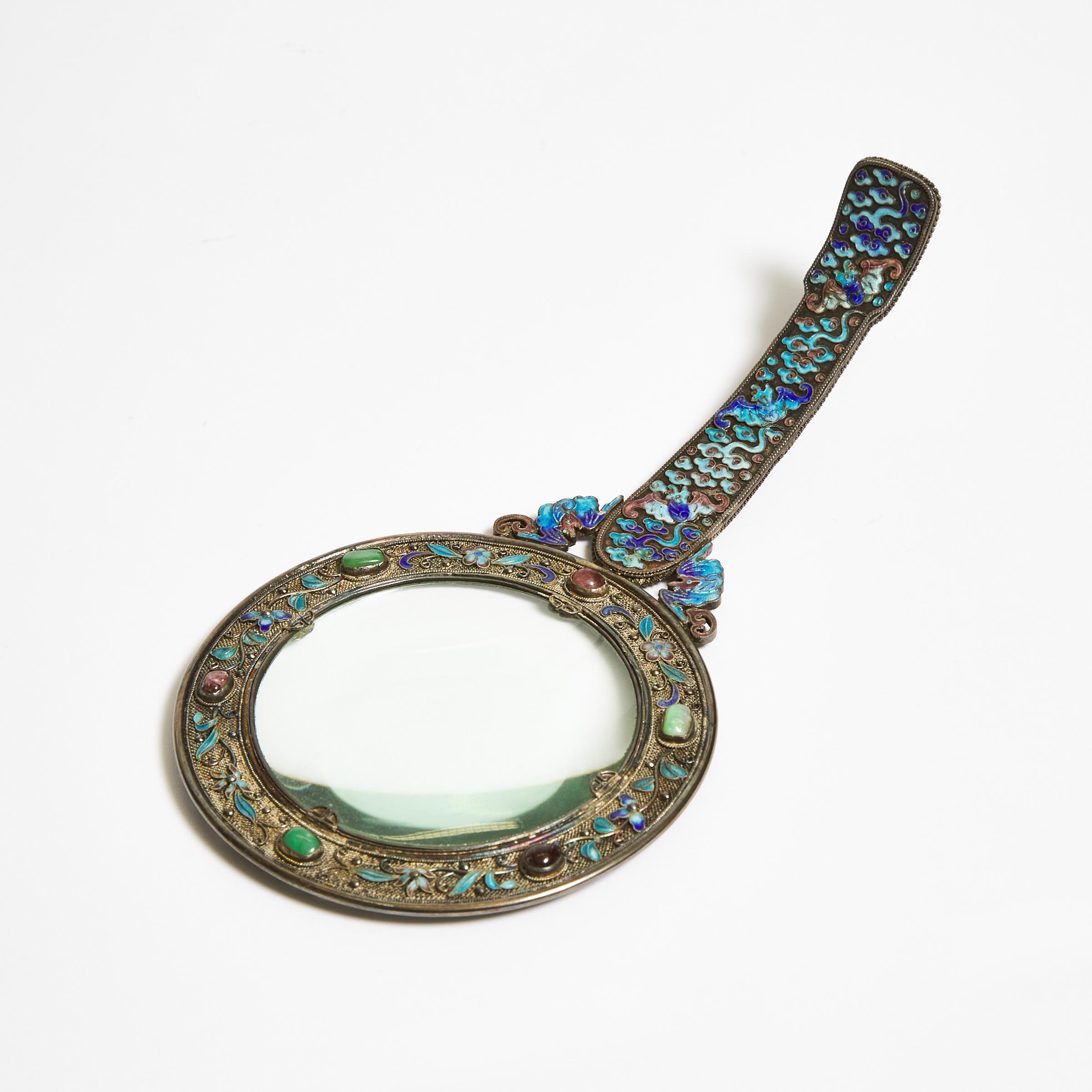 A Jade-Mounted Filigree Enamel