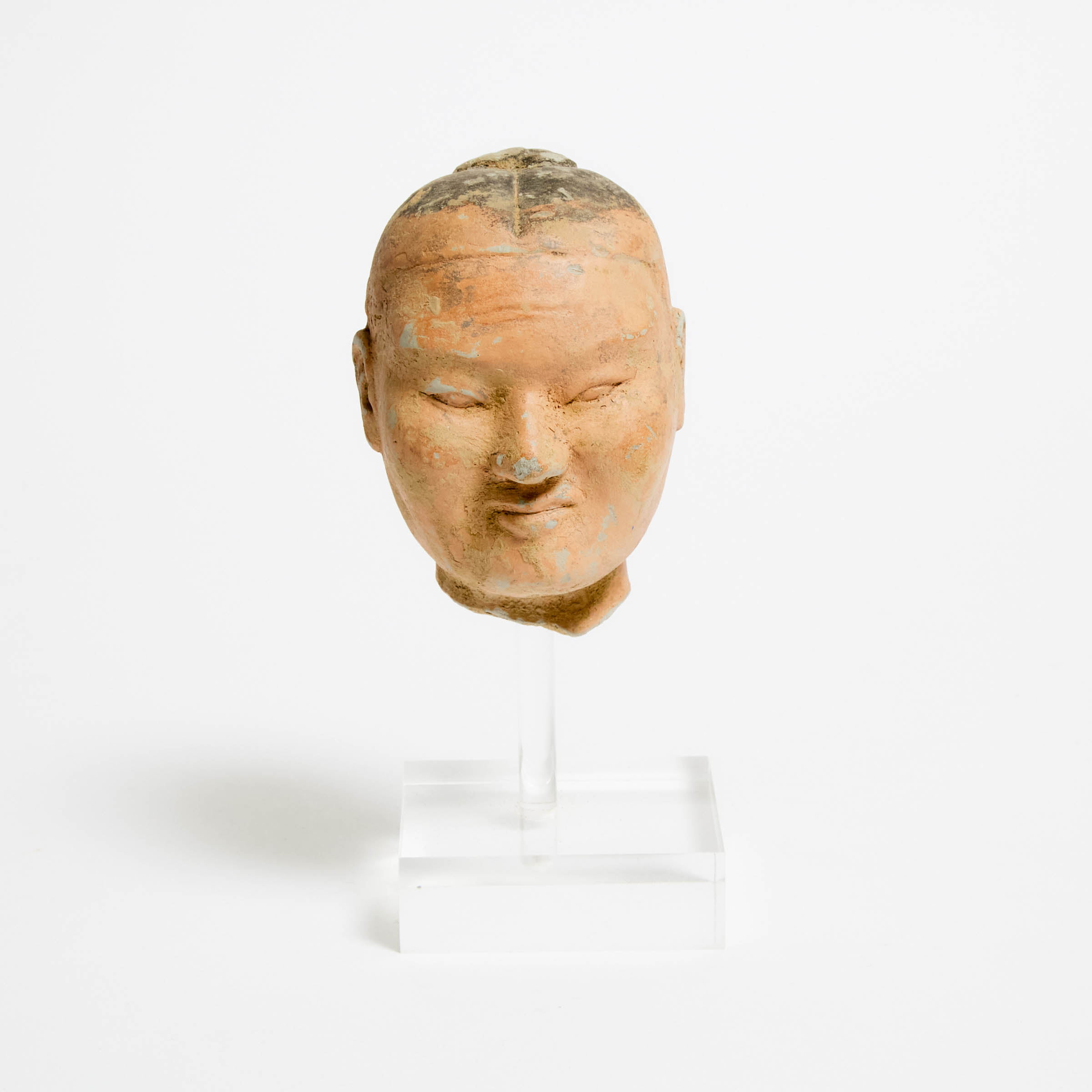 A Pottery Head of a Warrior, Han